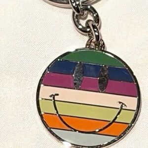 NWT Coach Legacy Stripe Smiley/Happy Face Key Fob Keychain
